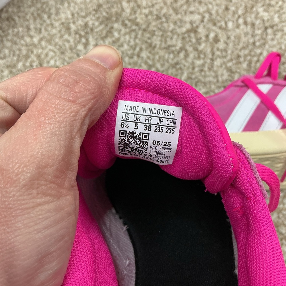adidas Hot Pink Suede Sneakers with White Stripes - Picture 9 of 10